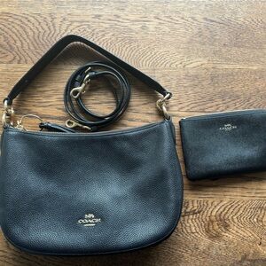 Coach black pebble shoulder bag and wallet set